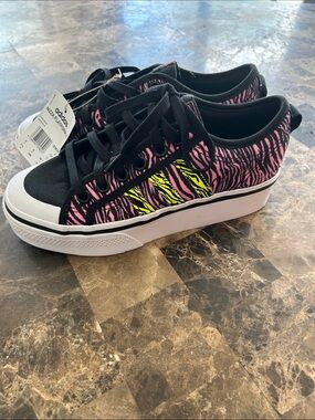 NWT 🆕 adidas Nizza Zebra-Print Platform Sneakers with Neon Yellow Stripes sz 7.5